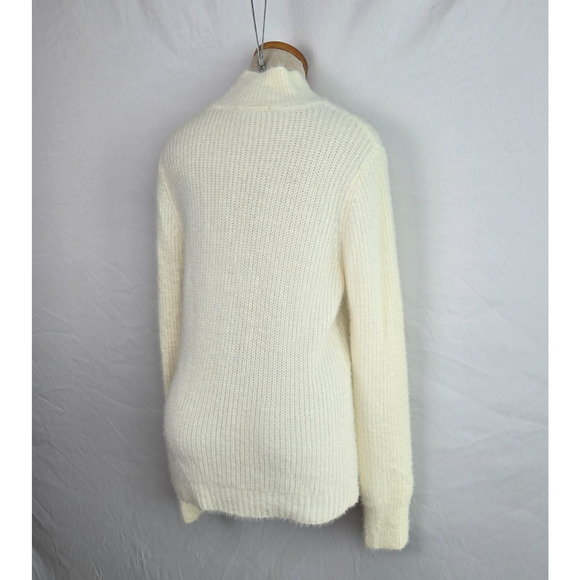 Marled Sweater Women's L Cream Mock Neck Soft Elegant Long Sleeve Fuzzy - Picture 8 of 16